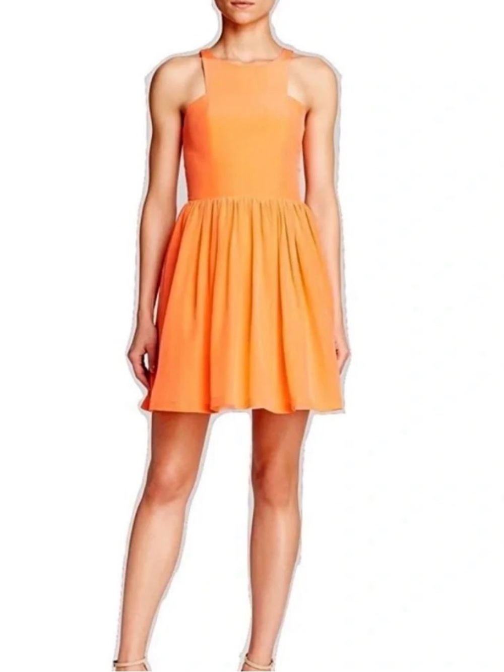Vibrant Coral Sleeveless Fit-and-Flare Dress